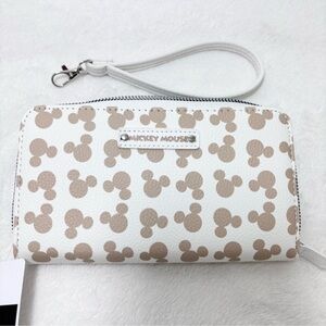 Disney Mickey Mouse White and‎ Tan Wristlet Wallet New